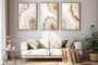 Nature-Themed Tree Ring Canvas Set For Living Room - Modern Neutral Decor With 3 Beige Abstract Prints