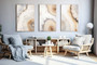 Nature-Themed Tree Ring Canvas Set For Living Room - Modern Neutral Decor With 3 Beige Abstract Prints