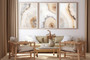 Nature-Themed Tree Ring Canvas Set For Living Room - Modern Neutral Decor With 3 Beige Abstract Prints