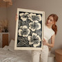 Neutral Botanical Canvas Wall Art For Living Room - Beige Black Floral Print, Customizable For Home DéCor