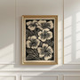 Neutral Botanical Canvas Wall Art For Living Room - Beige Black Floral Print, Customizable For Home DéCor