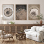 Neutral Tree Ring Canvas For Living Room – Rustic Abstract Art Prints Set Of 3 For Nature Lovers