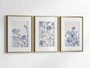 Trendy Blue Botanical Wall Art Set For Living Room – 3 Piece Chinoiserie Canvas Print Decor, Minimalist Design, Indoor Decorations