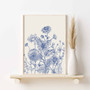 Trendy Blue Botanical Wall Art Set For Living Room – 3 Piece Chinoiserie Canvas Print Decor, Minimalist Design, Indoor Decorations