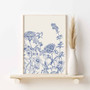 Trendy Blue Botanical Wall Art Set For Living Room – 3 Piece Chinoiserie Canvas Print Decor, Minimalist Design, Indoor Decorations