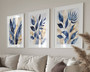 Modern Blue Botanical Wall Art For Living Room - Elegant Canvas Set For Bedroom & Hallway Decor