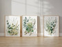Modern Botanical Wall Art Canvas Trio - Sage Green Wildflowers, Boho Floral Prints For Living Room DéCor