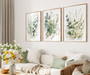 Modern Botanical Wall Art Canvas Trio - Sage Green Wildflowers, Boho Floral Prints For Living Room DéCor