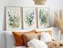 Modern Botanical Wall Art Canvas Trio - Sage Green Wildflowers, Boho Floral Prints For Living Room DéCor