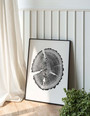 Personalized Tree Ring Canvas For First Anniversary - Handmade Black And White Woodcut For Living Room