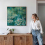 Vintage Lily Pad Canvas Botanical Wall Art For Living Room - Large Abstract Sage Green Decor