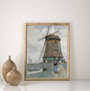 Vintage Dutch windmill canvas, personalized with names or date, countryside landscape wall art for living room decor