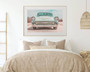 Vintage Pink Teal Car Canvas For Enthusiasts Living Room Decor
