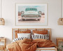 Vintage Pink Teal Car Canvas For Enthusiasts Living Room Decor