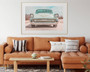 Vintage Pink Teal Car Canvas For Enthusiasts Living Room Decor