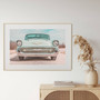 Vintage Pink Teal Car Canvas For Enthusiasts Living Room Decor