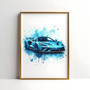 Car Enthusiast Wall Art Set For Boys - Watercolor Canvas Prints - Sports Car Bedroom Decor Gift
