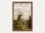 Vintage windmill canvas art wall decor, rustic country oil painting landscape print for living room, farmhouse field at dusk Vintage windmill canvas art wall decor, rustic country oil painting landscape print for living room, farmhouse field at dusk