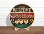 Humorous Welcome Mother Cluckers Chicken Sign - Rustic Animal Farm Porch DéCor With Sunflowers