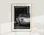 Vintage German car poster canvas, retro automotive icon in black-and-white, ideal for a man cave or home studio.