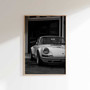 Vintage German car poster canvas in black and white, classic iconic auto art, retro canvas wall decor for car enthusiasts.
