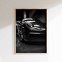 Classic German sports car canvas, monochrome close-up, industrial wall decor for garage or man cave, gift for gearheads
