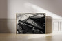 Classic German sports car canvas, black and white rear view with subtle motion blur, striking wall art for modern living room