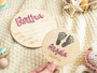 Touching Baby Footprints Wall Art For Nursery Decor - Custom Name And Birth Stats Announcement Sign