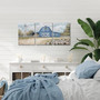 Country barn and windmill landscape canvas wall art in calming blue tones, rustic farmhouse decor ideal for the living room Country barn and windmill landscape canvas wall art in calming blue tones, rustic farmhouse decor ideal for the living room