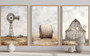 Rustic Farmhouse Windmill Wall Decor Set - Canvas Prints For Living Room Or Kitchen