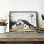 Rustic Windmill Wall Decor Canvas - Grey Barn Painting For Farmhouse Living Room