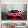 Luxury red supercar canvas, landscape side profile with glossy finish; bold wall art for modern garage decor display