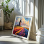 Dutch windmill tulip field canvas wall art, vertical composition with vivid rows and sky, nature-inspired living room decor