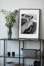 Retro German sport car canvas featuring blueprint-style 911 silhouette, portrait orientation for office or studio wall decor