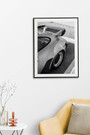 Retro German sport car canvas print on matte black with orange accents, 911 style, gift for car enthusiasts and man cave decor