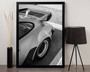 Retro German sport car canvas art in two-tone navy and cream, close-up 911 front view for stylish home office or studio decor