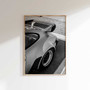 Retro German sport car canvas print in monochrome, vintage 911 style, landscape orientation for living room or office decor