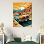 Retro Mustang desert canvas art print, vintage muscle car scene for living room or garage decor, gift for car enthusiasts