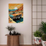 Retro Mustang desert canvas artwork, gallery-wrapped vintage car print for living room or garage walls, ideal for gearheads