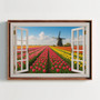 Dutch Tulip Field And Windmill Canvas For Floral Home Decor