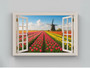Dutch Tulip Field And Windmill Canvas For Floral Home Decor