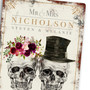 Personalised Wedding Sign Metal Wall Door Decor Gothic Skulls Bride Groom Home Decor