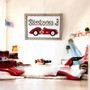 Race car wood sign, boho checkered alphabet for nursery wall, custom name on whitewashed wood, vertical, baby shower gift