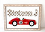 Customizable Race Car Wood Sign For Car Enthusiasts - Boho Nursery Decor With Checkered Alphabet Design