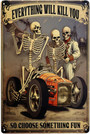 Funny Skeleton Racing Metal Sign - Retro Decor For Home, Bars, And Cafés - Novelty Wall Art
