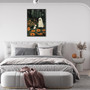 Gothic Ghost Dog Canvas Halloween Wall Art For Bedroom, Dorm - Haunted Forest Design With Floral Details