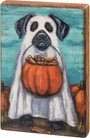 Ghost Dog Wooden Block Sign - Spooky Halloween Decor For Pet Lovers, 6-Inch Rustic Style
