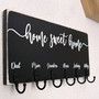 Rustic Home Sweet Home Key Rack - Personalized House Key Holder With Family Name