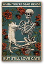 Skeleton Wall Art For Cat Lovers - Vintage Metal Tin Sign DéCor For Bars And Clubs