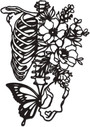 Eclectic Gothic Skeleton Wall Art For Bedroom & Outdoor - Metal Skull With Flowers